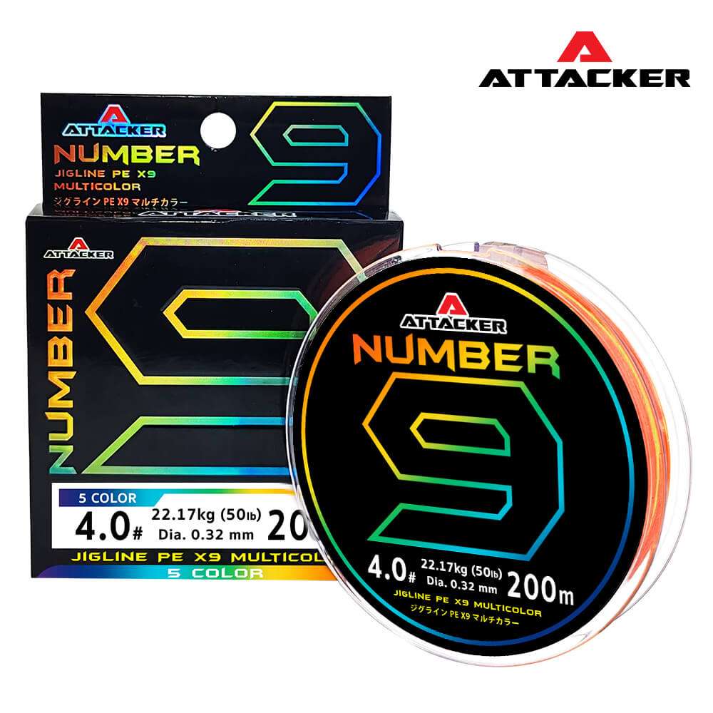 สายตกปลา สายพีอี ถัก 9 ATTACKER NUMBER 9 MULTICOLOR