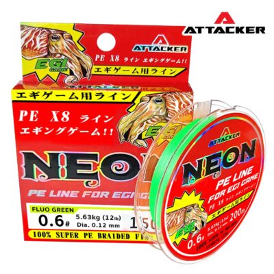สายตกหมึก สายพีอี ถัก 8 ATTACKER NEON สีเขียว